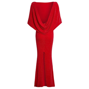 Red Cowl Back Gown - Dresses
