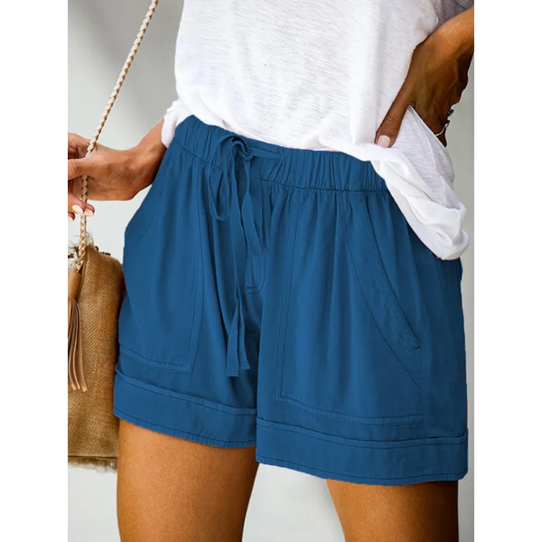 Women’s High Waist Lace Up Loose Straight Shorts - Blue / S