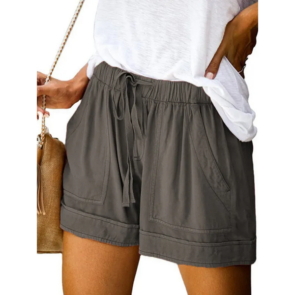 Women’s High Waist Lace Up Loose Straight Shorts - Charcoal