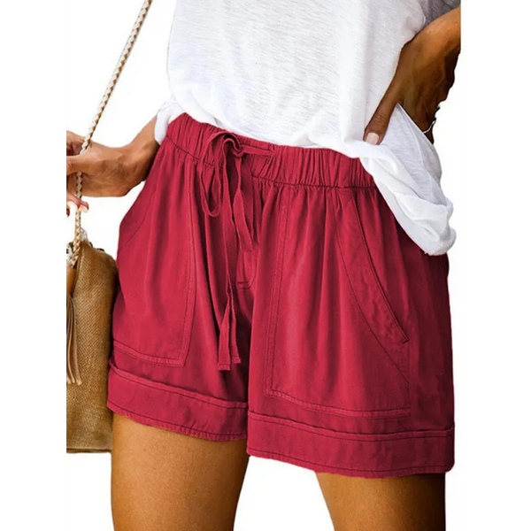 Women’s High Waist Lace Up Loose Straight Shorts - Wine Red