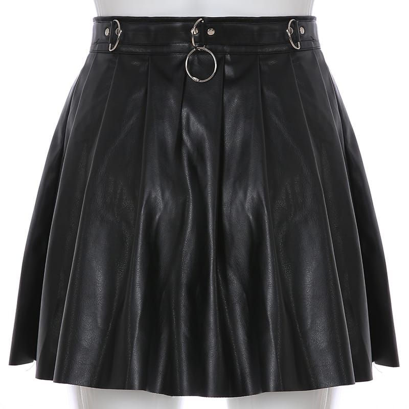 Pleated skirt female punk metallic dark leather pleated high