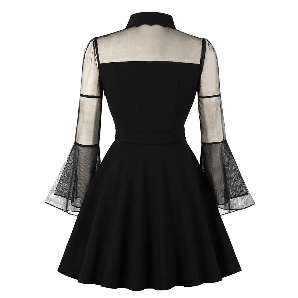 Gothic See-Through Black Mesh Mini Dress