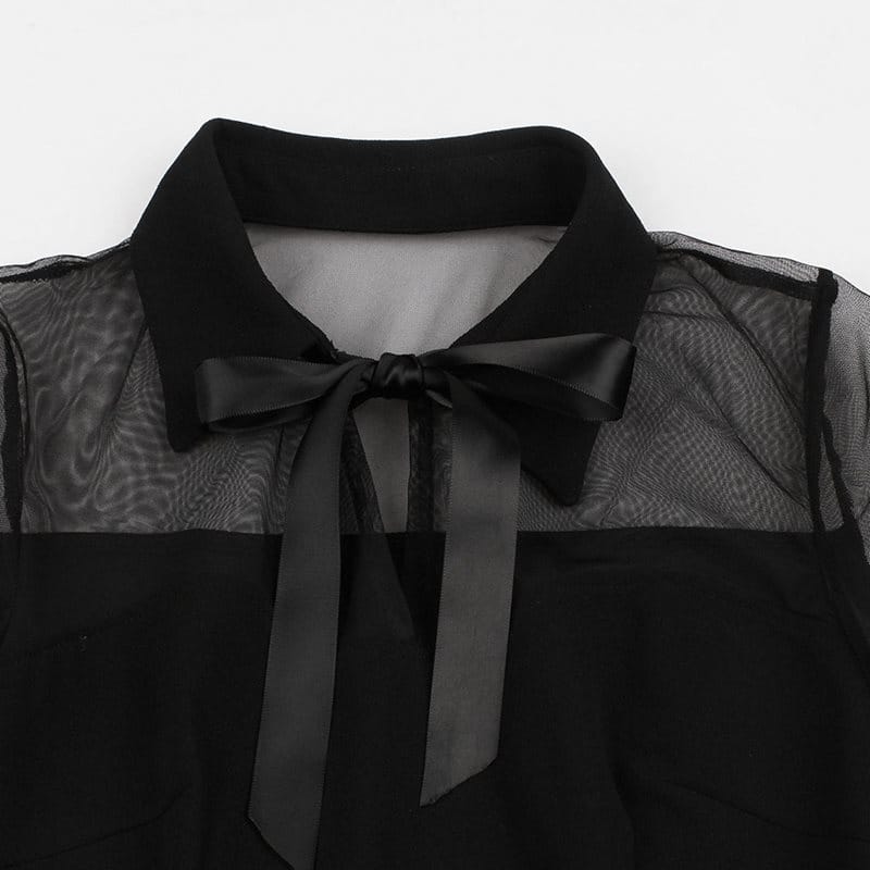 Gothic See-Through Black Mesh Mini Dress