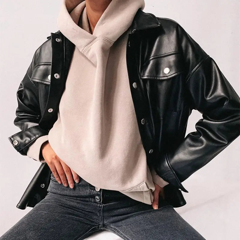 Faux Leather Oversized Jacket