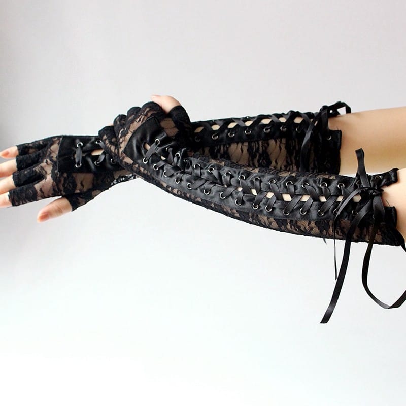 Gothic Long Fishnet Mesh Gloves