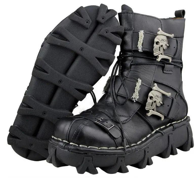 Men’s Genuine Leather Gothic Skull Boots