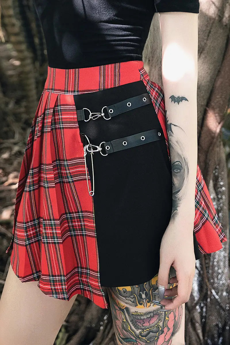 Gothic Checked Pleated Skirt