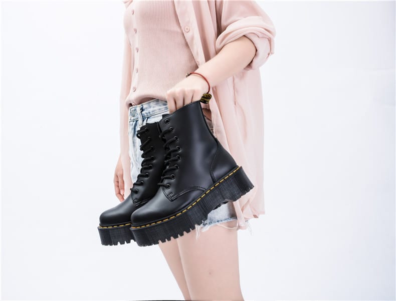 Genuine Leather Chunky Wedge Platform Ankle Boots