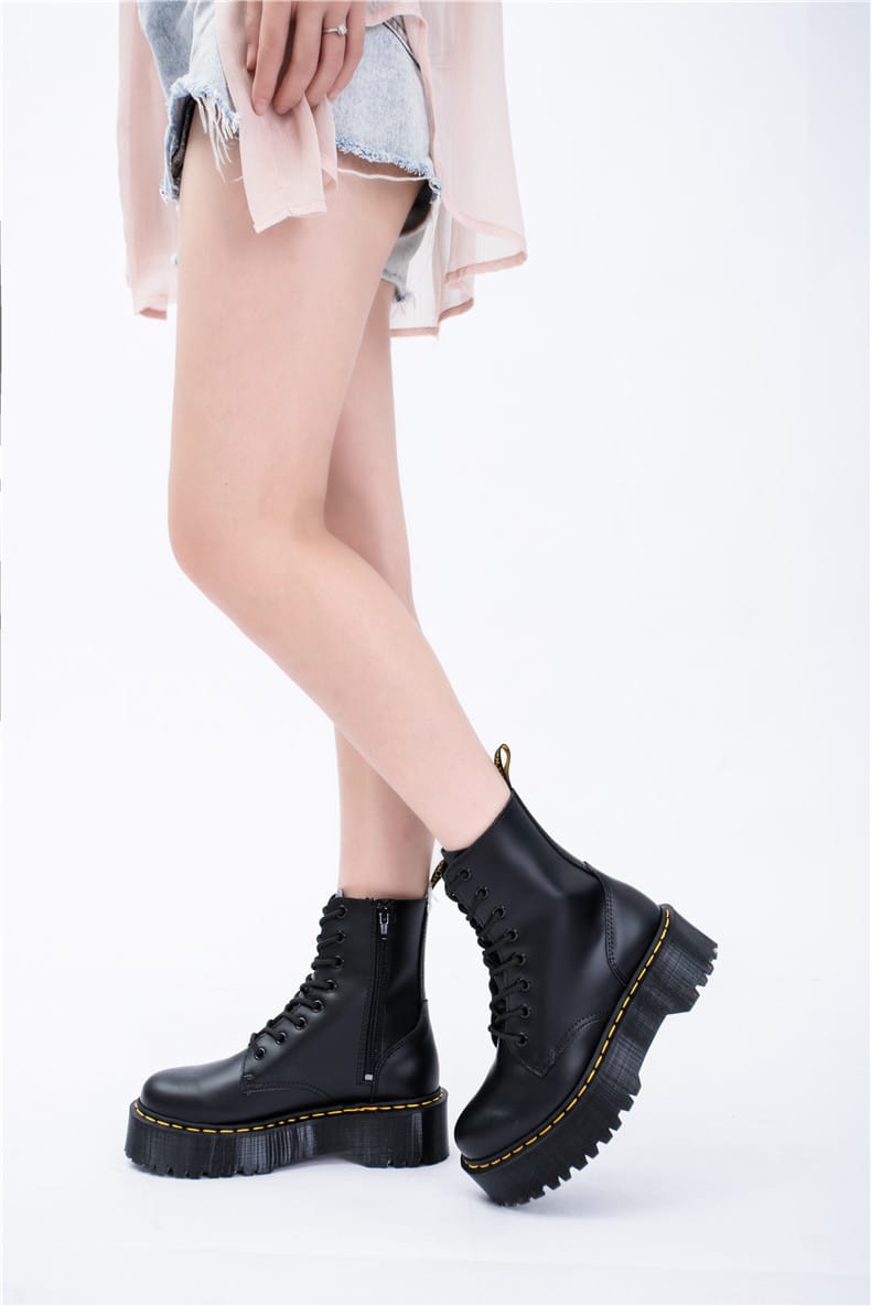 Genuine Leather Chunky Wedge Platform Ankle Boots