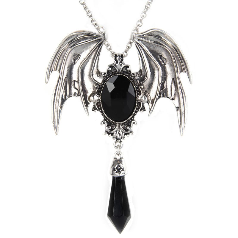 Gothic Bat Wings Crystal Pendant Necklace