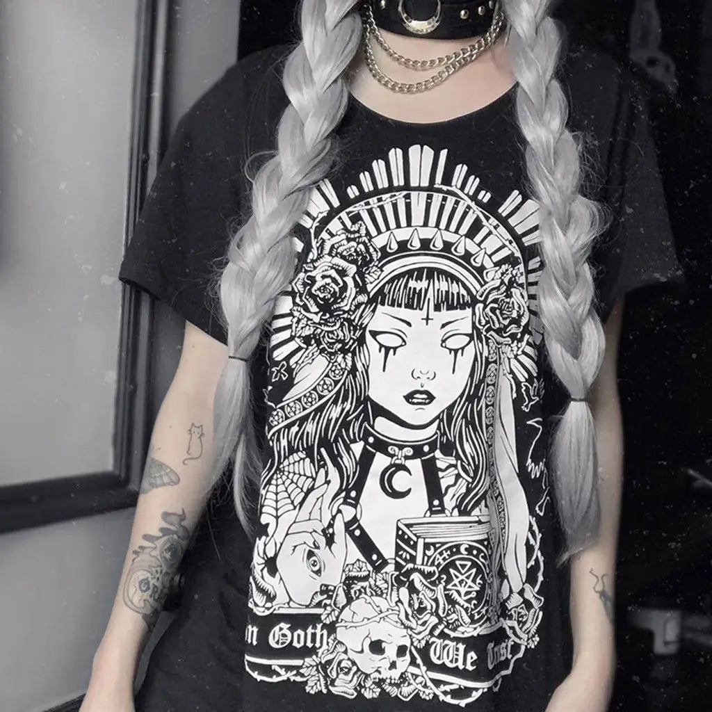 Gothic Witch Print T-Shirt