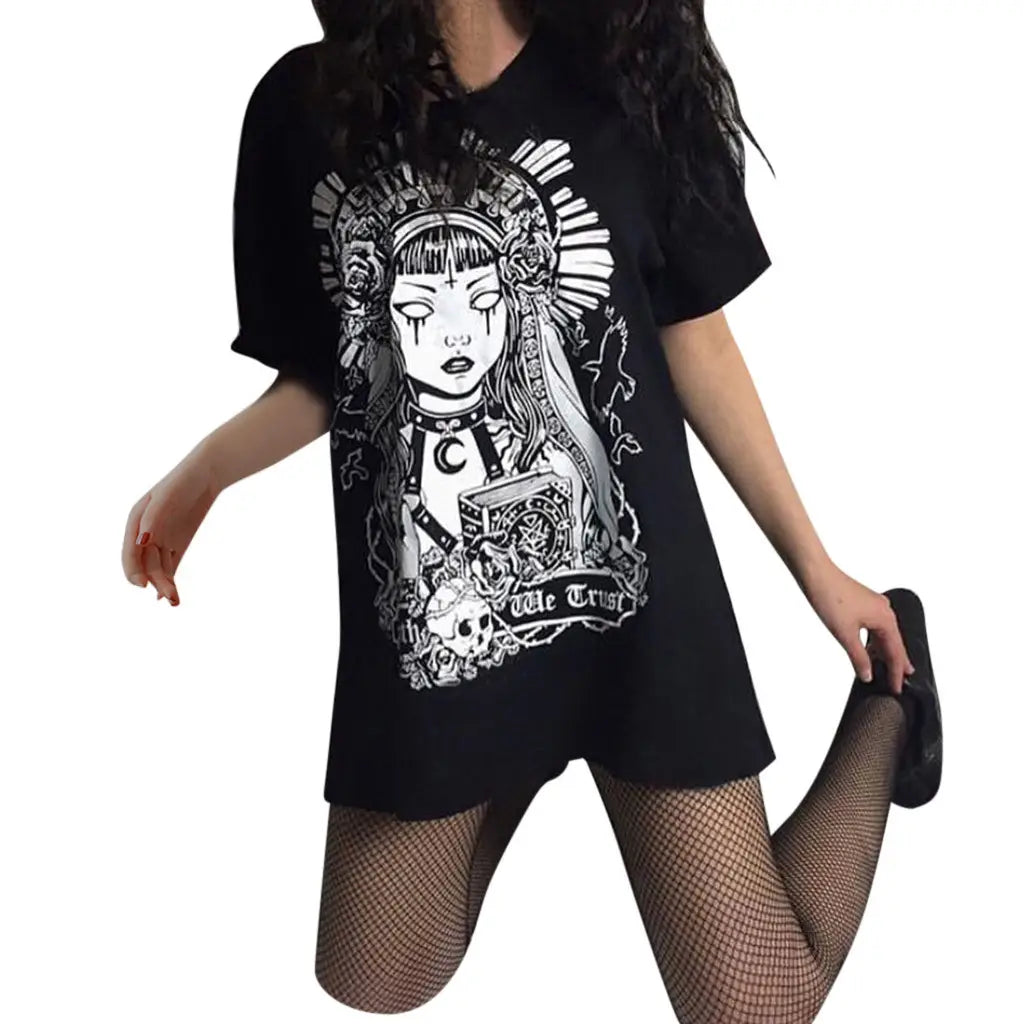 Gothic Witch Print T-Shirt