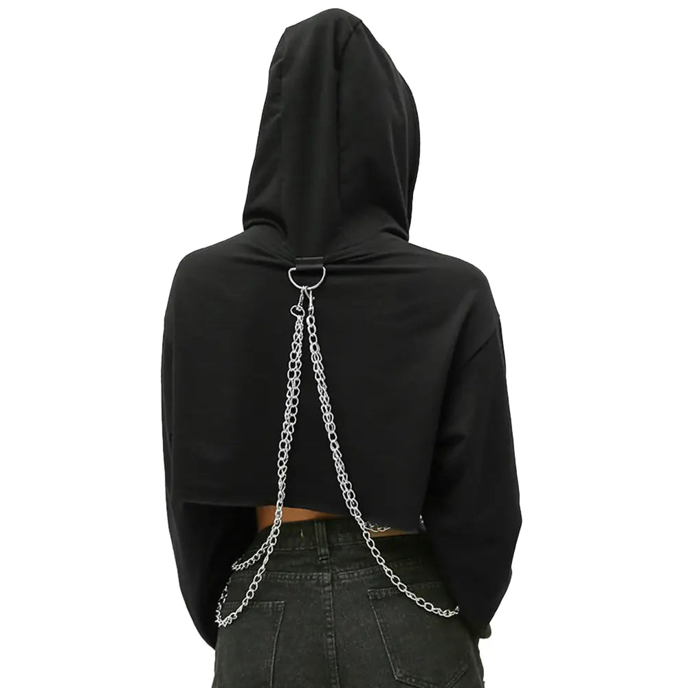 Hooded Cool Jumper Strap Chain Pullover Top