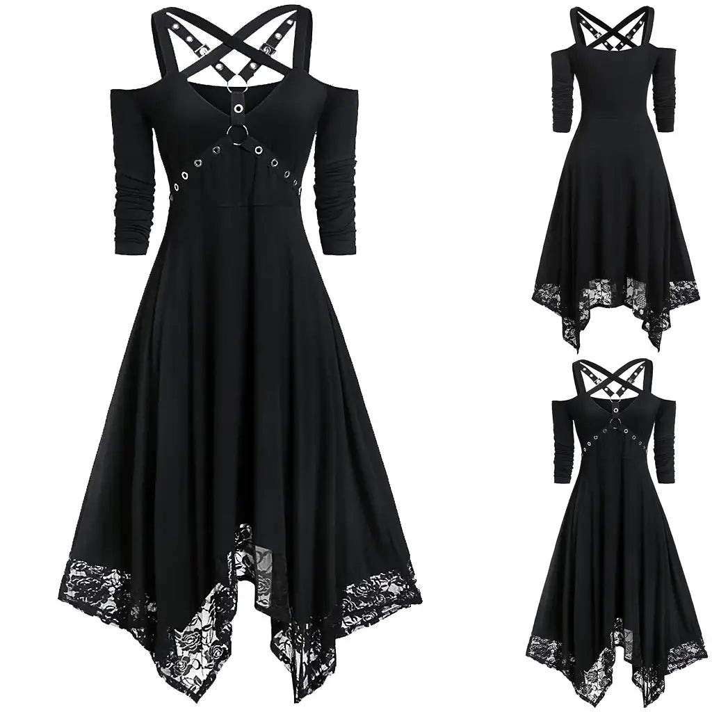 Open Shoulder Half Sleeve Gothic Dress