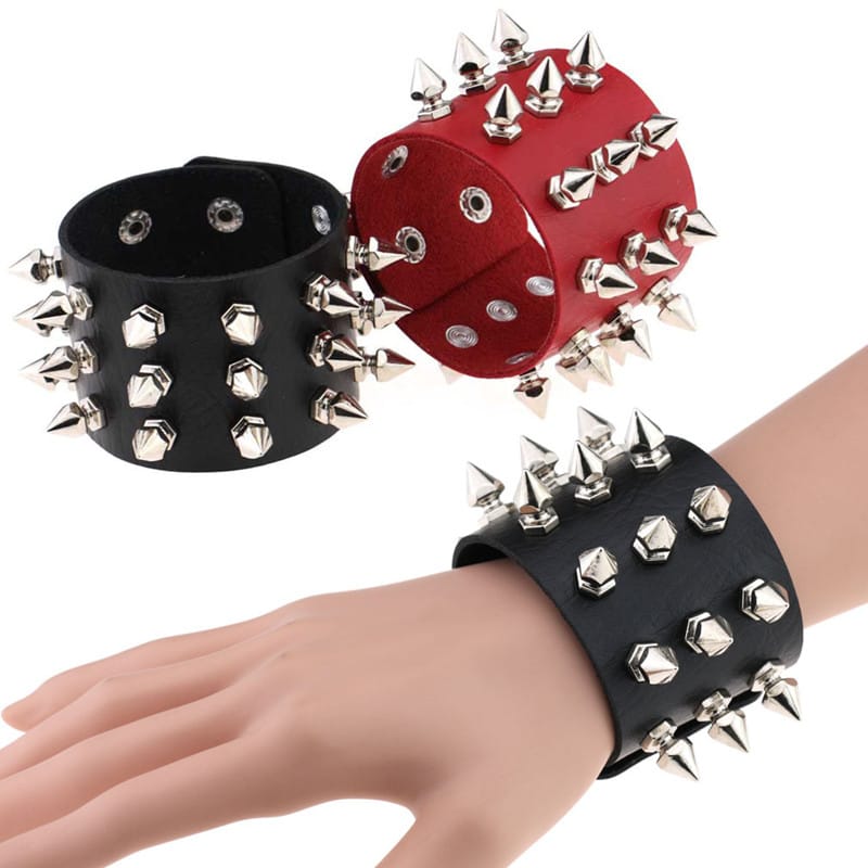 3 Rows Spikes Rivet Stud Leaher Cuff