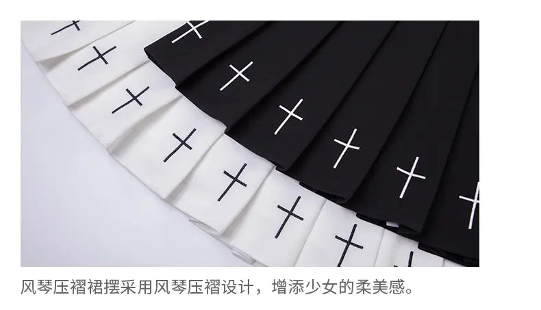 Gothic White Cross Pleared Skirt