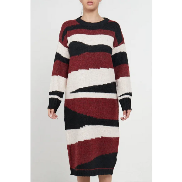 Abstract Striped Jumper Dress In Red - Dresses