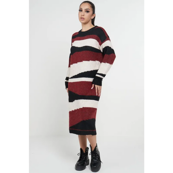 Abstract Striped Jumper Dress In Red - Dresses