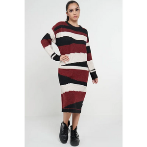 Abstract Striped Jumper Dress In Red - Dresses