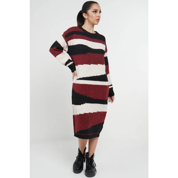 Abstract Striped Jumper Dress In Red - Dresses