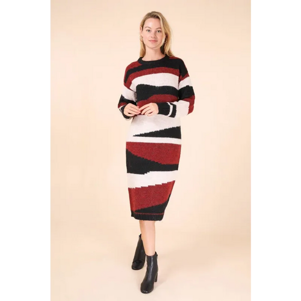 Abstract Striped Jumper Dress In Red - Dresses