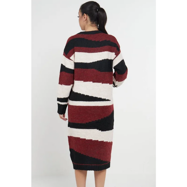 Abstract Striped Jumper Dress In Red - Dresses