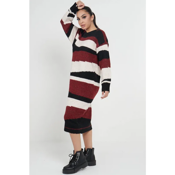 Abstract Striped Jumper Dress In Red - Dresses