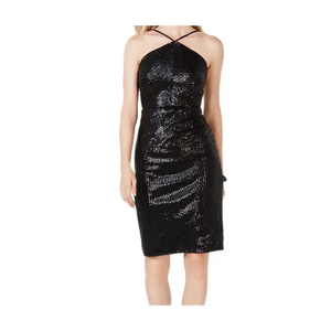 Adrianna Papell Sequin Halter Midi Dress - UK 14 / Black -