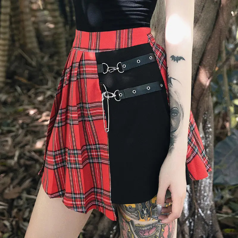 Gothic Checked Pleated Skirt