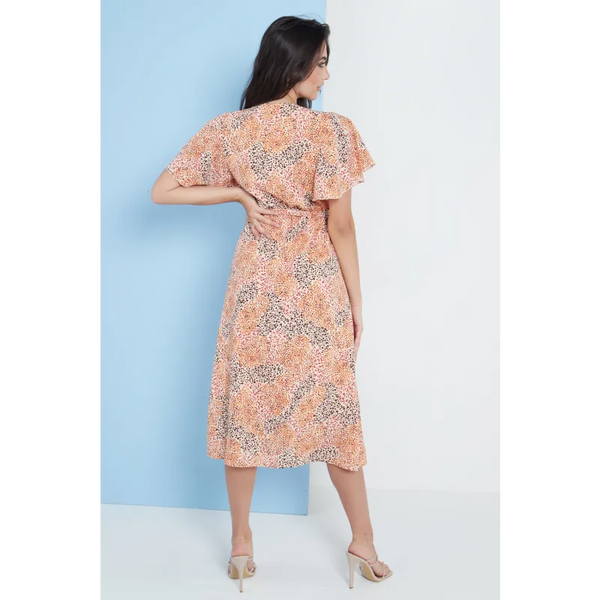 Angel Sleeves Midi Wrap Dress In Multi Spot Print - Dresses
