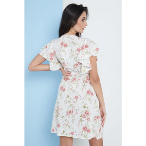 Angel Sleeves Wrap Dress In White Floral Print - Dresses