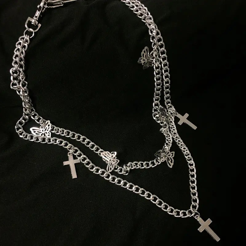Metal Cross and Butterfly Belt Chain