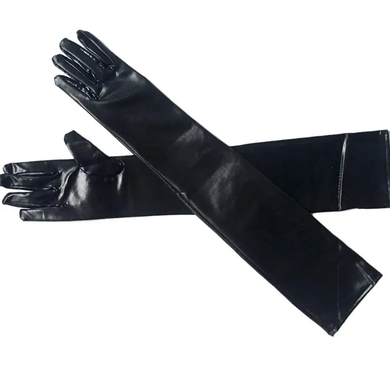 Faux Leather Long Latex Gloves