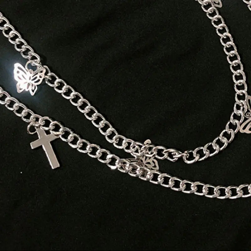 Metal Cross and Butterfly Belt Chain