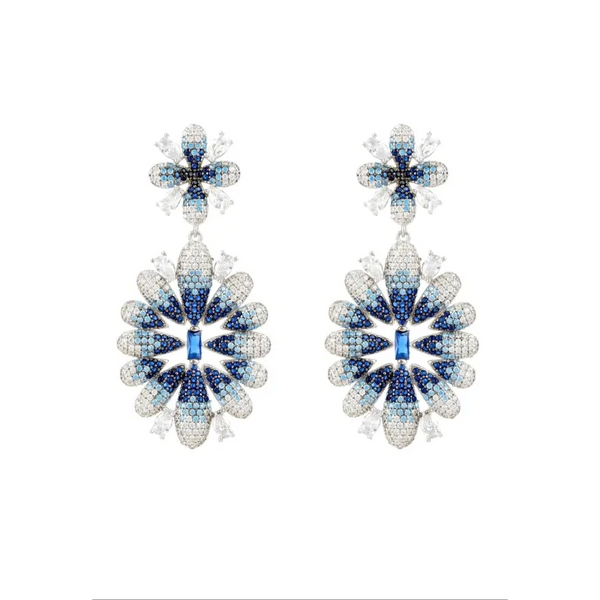 Babylon Ice Blue Gradient Flower Drop Earrings Silver