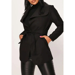 Black Belted Waterfall Coat - ONE Size(Fits UK 8 - 12)