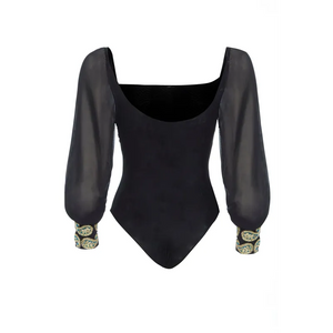 Black Mesh Bodysuit Long Sleeve - XS - Pink - Dresses