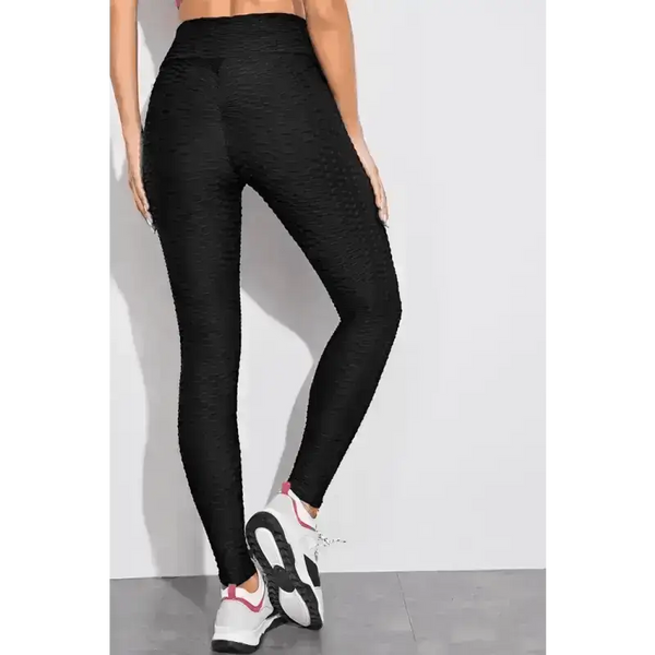 Black Textured Ruched Bum Gym Leggings - Epic Fashion UKactivewearAllblack