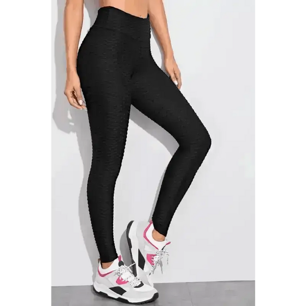 Black Textured Ruched Bum Gym Leggings - Epic Fashion UKactivewearAllblack