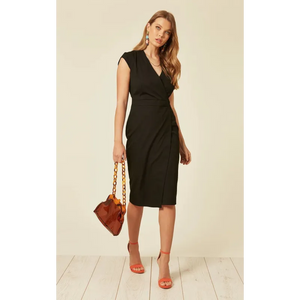 Black V Neck Wrap Dress - Dresses