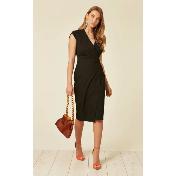 Black V Neck Wrap Dress - Dresses