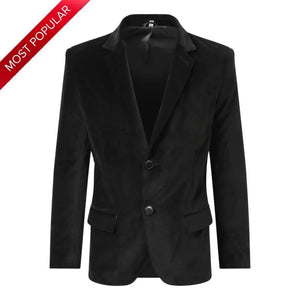 Black Velvet Slim Fit Formal Blazer - Coats & Jackets