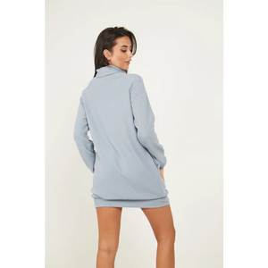 Blue Jumper Dress With Roll Neck And Pockets - Dresses