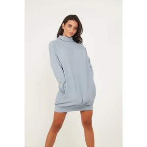 Blue Jumper Dress With Roll Neck And Pockets - Dresses