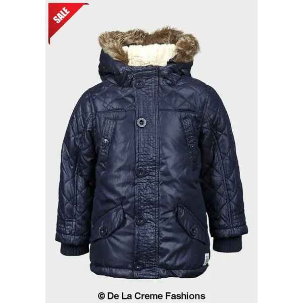 Boys Quilted Winter Padded Jacket Faux Fur Hooded Puffa Coat