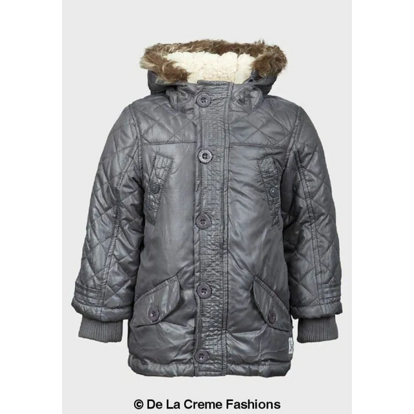 Boys Quilted Winter Padded Jacket Faux Fur Hooded Puffa Coat