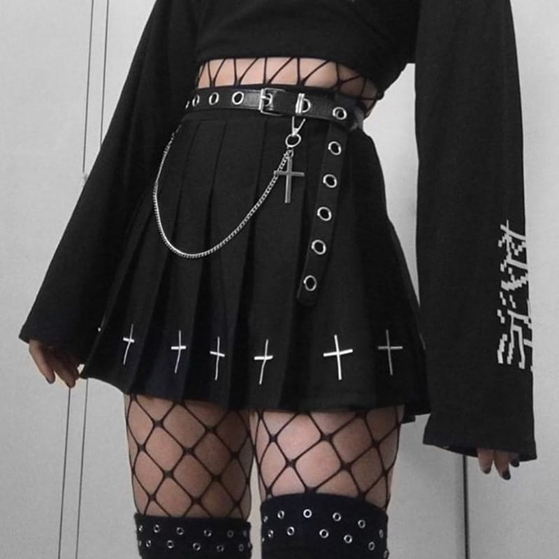 Gothic White Cross Pleared Skirt