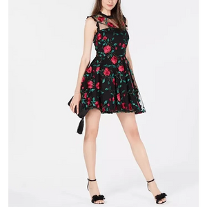 City Studios Juniors’ Floral- Embroidered Illusion Dress -