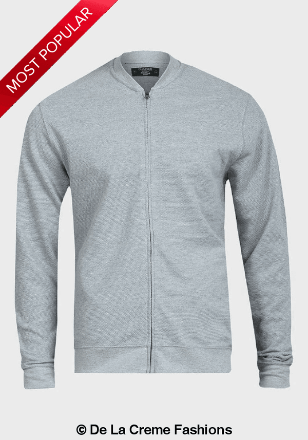 Pique Grey Long Sleeve Zip-up Bomber Jacket