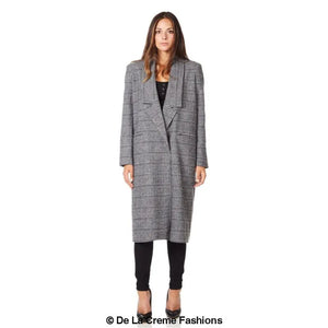 De La Creme - Womens Prince Of Wales Check Wrap Long Coat